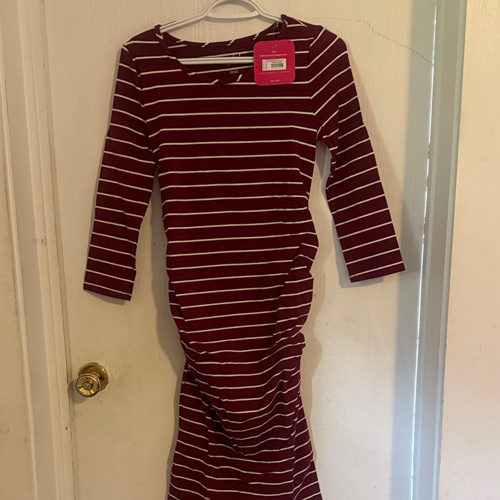 Isabel maternity Striped Burgundy Dress NWT